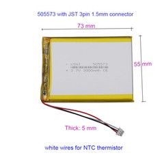 3.7V 3000mAh 11.1Wh Rechargeable polymer Li Battery 505573 Lipo JST 3pin 1.5