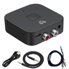 Bluetooth 5.0 Receiver & Adapter, NFC, 3.5mm AUX/RCA Output to Speaker, Black