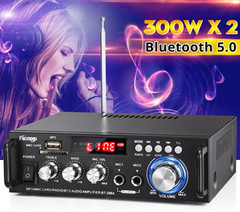 Amplificador Bluetooth 5.0 de 2 canales con USB, FM, RCA y mando a distancia.
