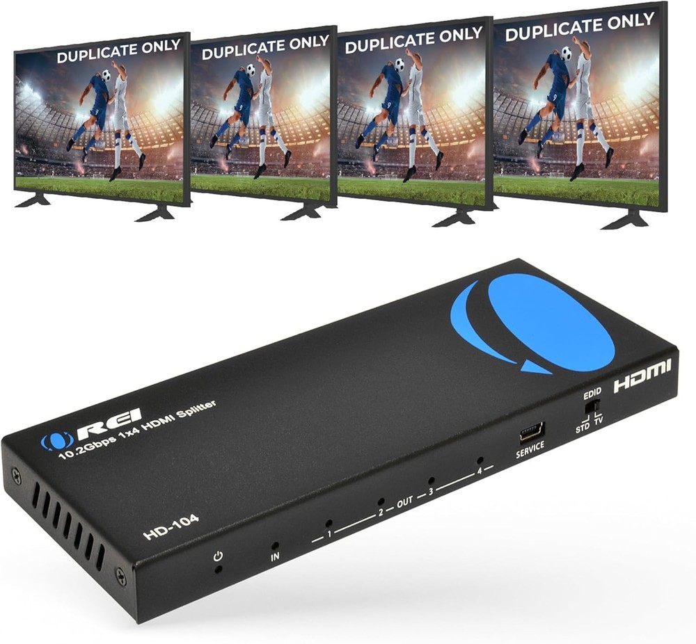 OREI HDMI Splitter 1 in 4 Out – 4K@30Hz HDMI 2.0 Splitter with HDCP 1.4, EDID Ma