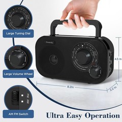 AM/FM Portable Radio, Easy to Use, Wall or Battery Operated for Home & Outdoor