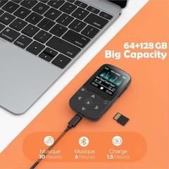 Portable 64GB MP3 Player with Clip Bluetooth 5.3 Hi Fi Sound Lossless Quality