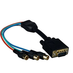 1ft Black VGA to Component Video Adapter HD15 Male to 3 x RCA Female (RGB)