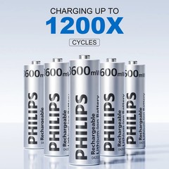 PHILIPS Rechargeable Lithium AAA Batteries with Fast Charger 8 Pack 1.5V 1300mWh