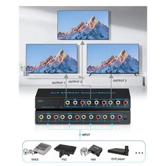 4 in 3 out AV Audio Video L/R Stereo Selector Box 4 Way RCA Switch Splitter Box