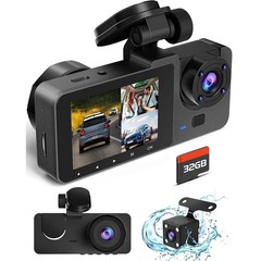 Dash Cam 3 Channel Front Rear Inside Camera with 32GB Memory Card WiFi G-Sensor