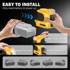 200W Portable Power Inverter For DeWALT 20V Battery, DC 20V to AC 110V LED Light