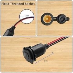 12V Fixed Thread Cigarette Lighter Socket Pigtail Cable, 14AWG Waterproof Cigare
