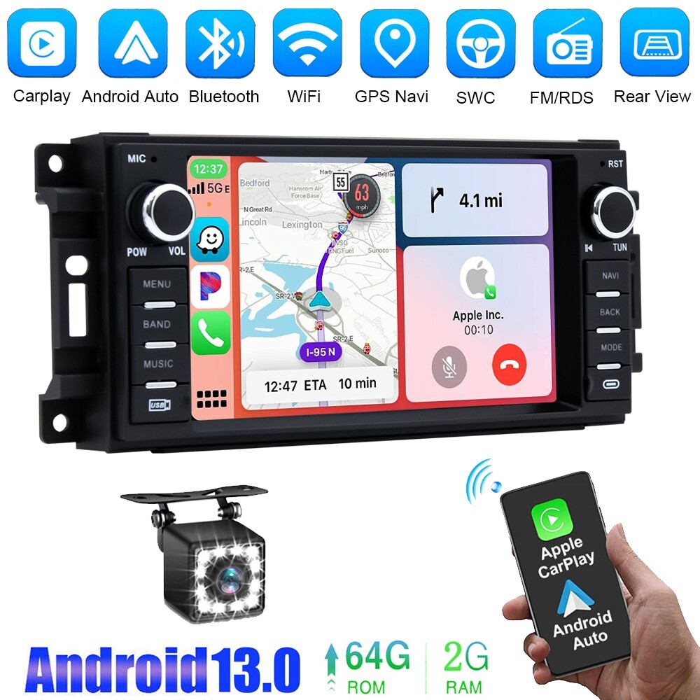 For Jeep Wrangler 2007-2017 Car Stereo Apple CarPlay Android 13 Radio GPS Navi
