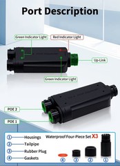 2 Port Waterproof POE Repeater IP66 10/100Mbps 1 to 2 PoE Extender