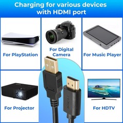 USB to HDMI Cable, USB 2.0 Male to HDMI Male Charger Cable Splitter Adapter – 0.