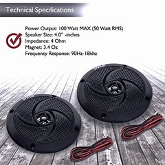 Marine Speakers – 4 Inch 2 Way Waterproof and Weather Resistant Outdoor Audio
