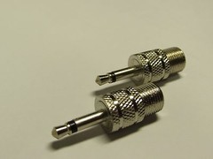 2X F Female to 3.5 mm Male Coaxial Adapter Coax Connector or 1/8″ Coaxial Mono