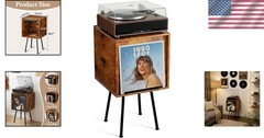 Rustic Brown Vinyl Record Stand with Flip-Top Lid – Organizes 100+ Albums Safely
