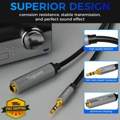 Togconn 6 Feet 3.5mm Male to 6.35mm Female Cable Adapter