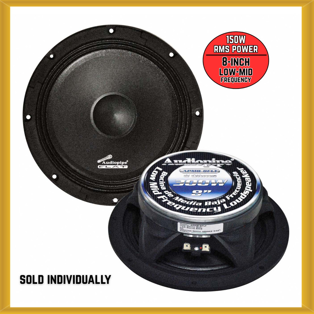 Audiopipe 8″ Shallow Mount 150W RMS Power 8 Ohms Low-Mid Frequency Car Speaker
