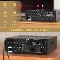 2000W Power Amplifier Bluetooth 5.0 USB FM Karaoke Home Car Stereo with Remote