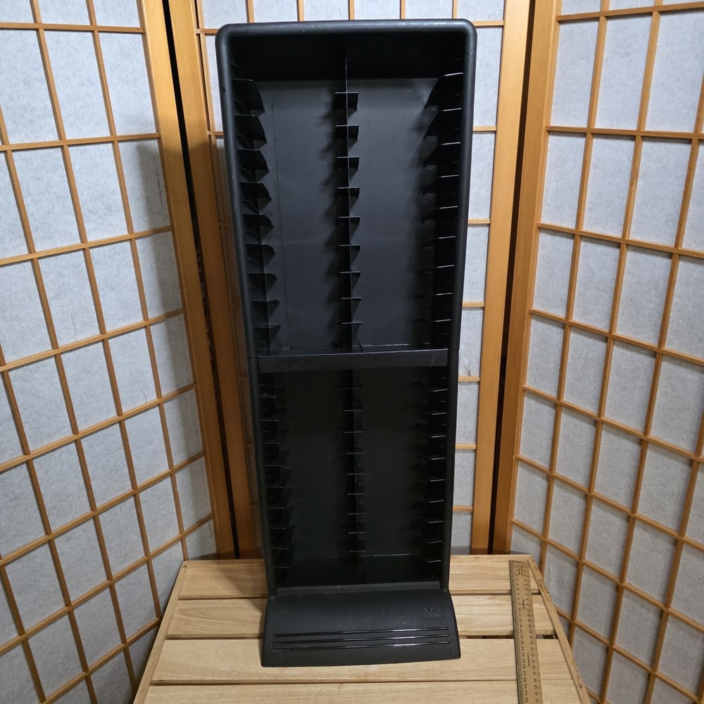 Vtg Fellowes 40 Slot VHS Tape Tower Storage Rack Black Plastic 31″ Organizer