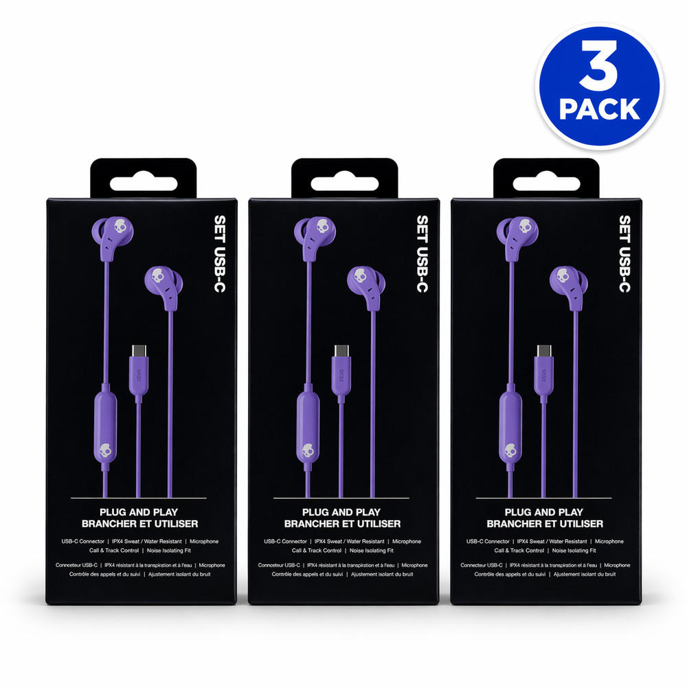 Skullcandy USB-C Wired Earbuds Purple 3 Pack New