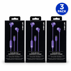 Skullcandy USB-C Wired Earbuds Purple 3 Pack New