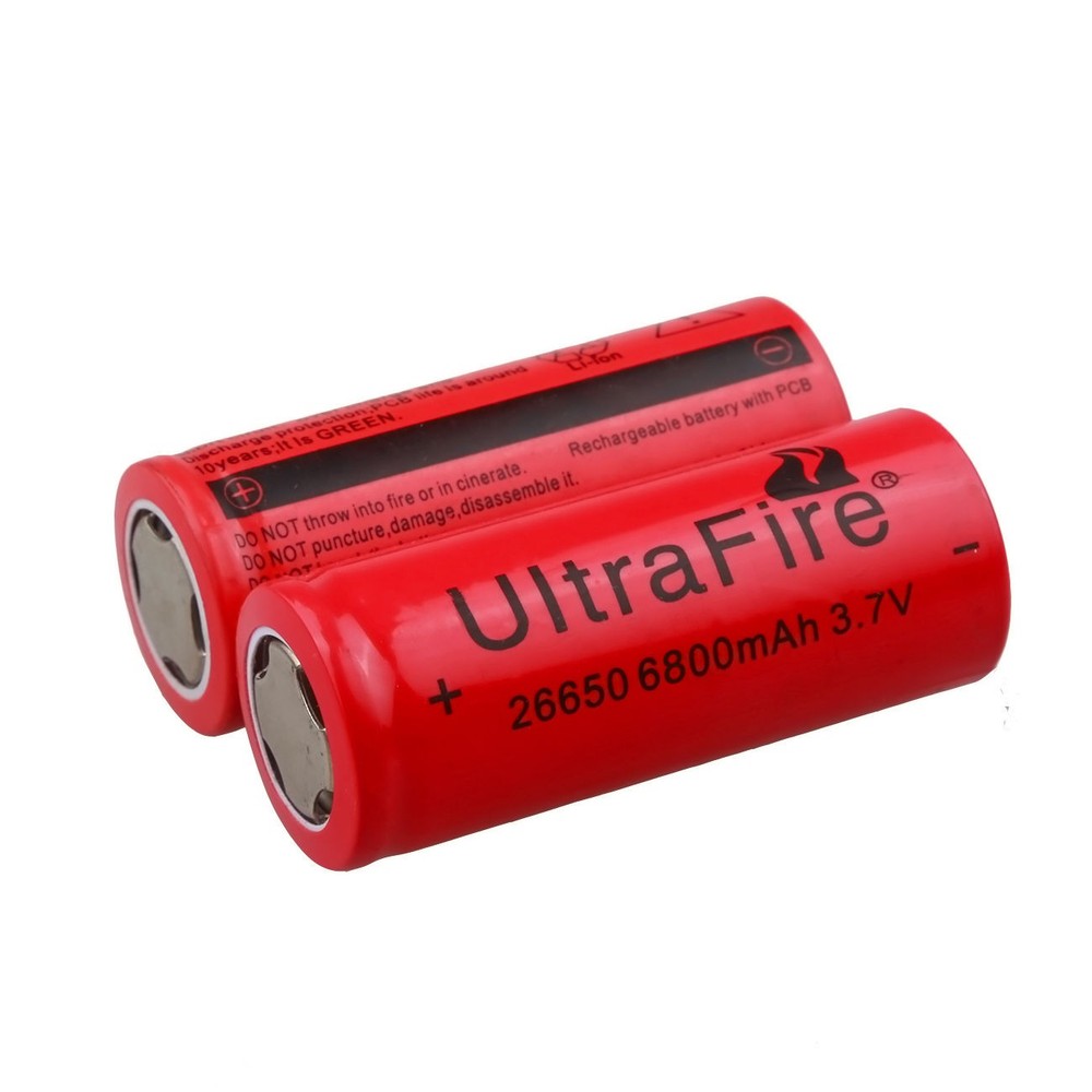 2pcs 26650 Battery UltraFire Rechargeable 3.7V Li-Ion Flat Top For Flashlight