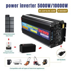 5000W 10000W Power Inverter DC 12V to AC 110V Converter W/ 4 Sockets USB Remote