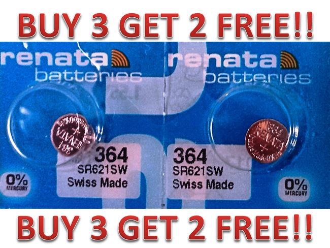 364 RENATA WATCH SR621SW BATTERY (2 piece) FREE SHIPPING BUY 3 GET 2 FREE!!