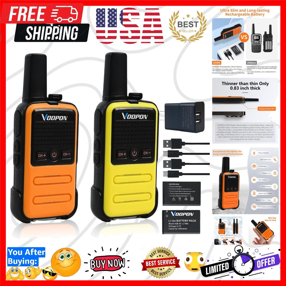 Durable Lightweight Walkie Talkies for Cruising and Skiing: 22 Channels Included