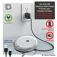 CD Player W 60 Second Anti Skip, Stereo Earbuds, Aux in Cable & AC USB Cable
