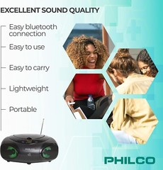 Philco Portable Bluetooth Boombox CD Player with AM/FM Radio and USB Playback
