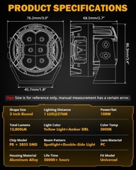 AUXBEAM 3″inch 108W Side Shooter LED Work Driving Light Spot Fog Pods Amber DRL