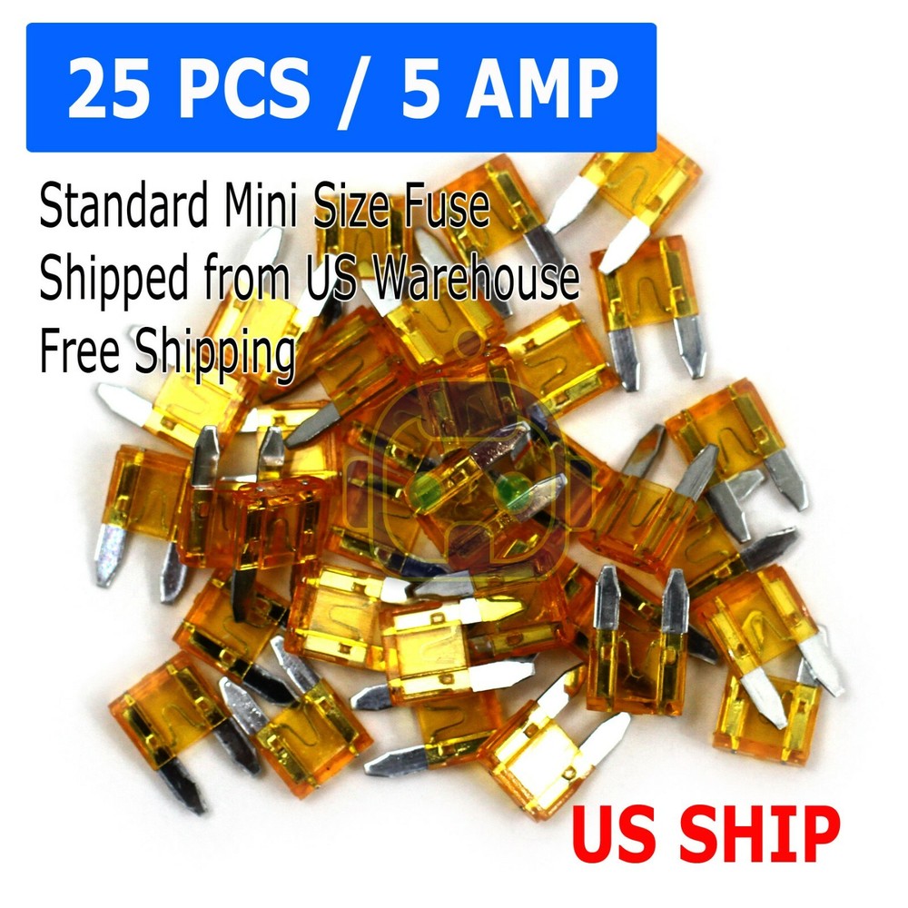 25 PCS 5 Amp Low profile Mini Car Fuse Auto Trucks SUV Auto Fuses Color Coded