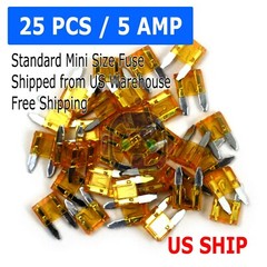 25 PCS 5 Amp Low profile Mini Car Fuse Auto Trucks SUV Auto Fuses Color Coded