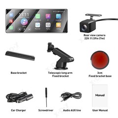 11.3″ Portable Dash Cam Wireless Apple CarPlay Android Auto Car Stereo microSD