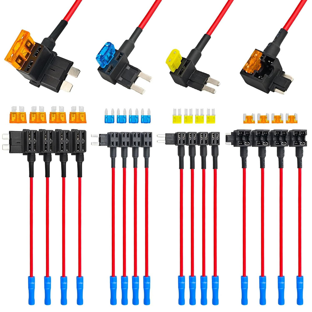 16 Pack 4 Types Fuse Tap,12V Car Add-A-Circuit Fuse Tap Holder | Standard Mini M