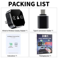 4-IN-1 Carplay Adapter Wired to Wireless CarPlay Android Auto Mirror Link –2026