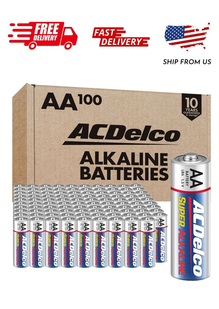 ACDelco AA Batteries, Super Alkaline AA Battery, 1.5-Volt, 100-Count, AC060