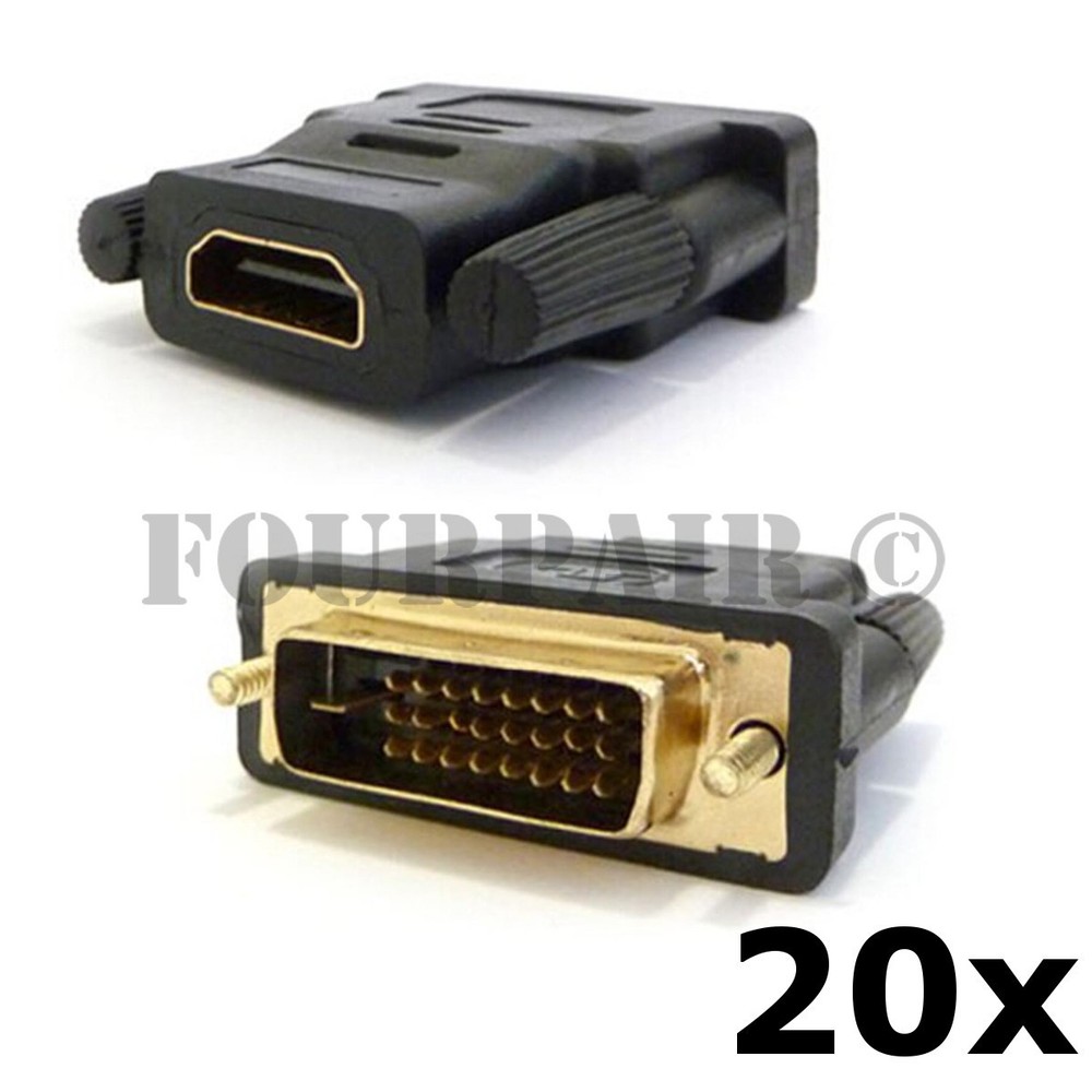 20 Pack Lot – DVI-D 24+1 Pin Dual Link Male to HDMI Female Adapter Converter PC