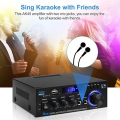 Stereo Receiver AK45: Bluetooth 5.0 300Wx2 Max Power Stereo Home Audio Amplifier