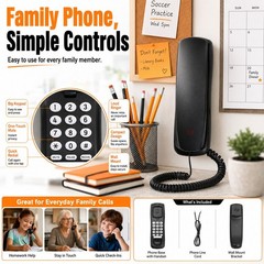 Corded Landline Phone Black Desk Wall Mount Telephone for Home Office Business