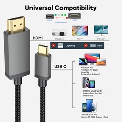 Short USB C to HDMI Cable 4K 1.5FT, Slim USBC Male Grey