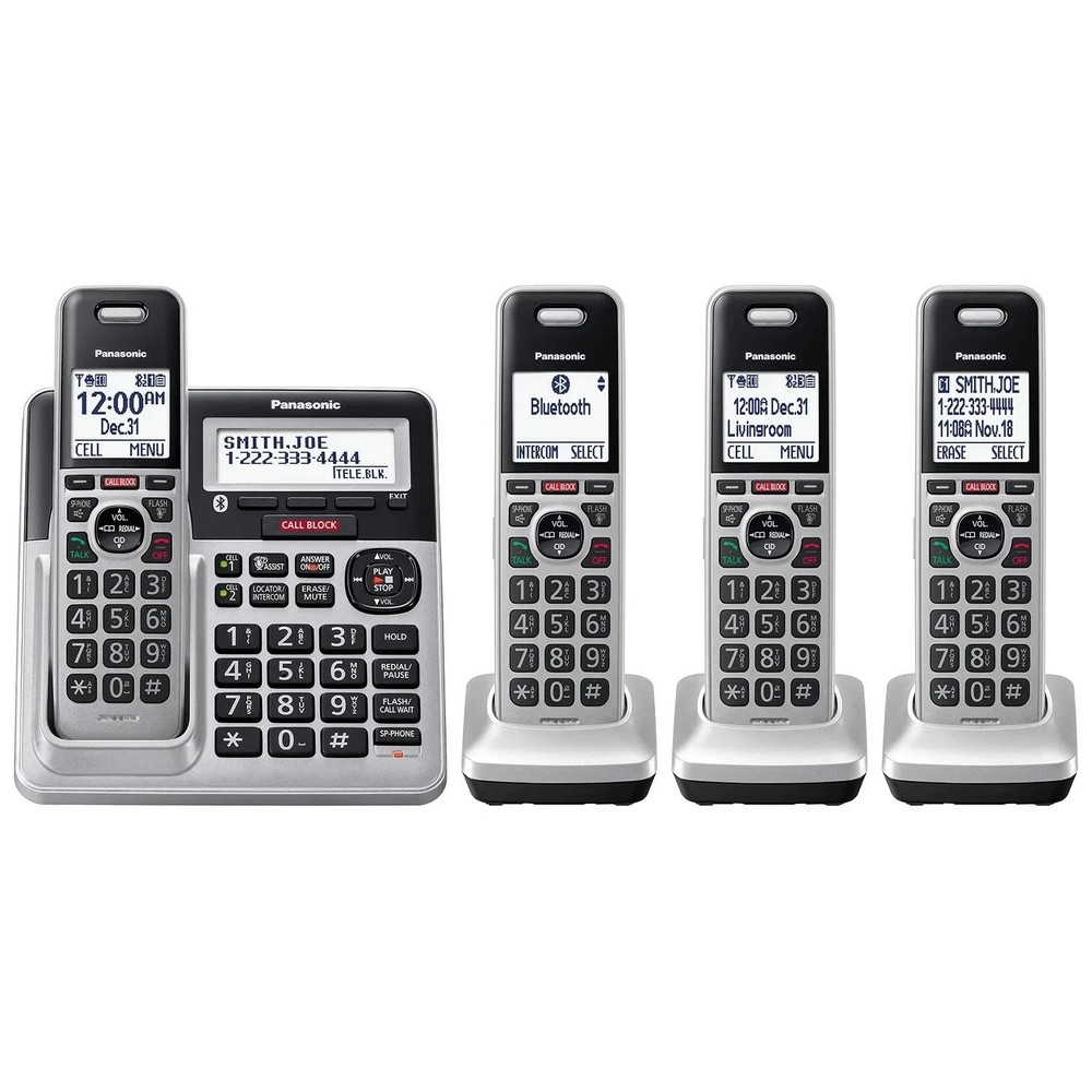 Panasonic Cordless Phone System Answering Machine 4 Handset Bluetooth Silver #4