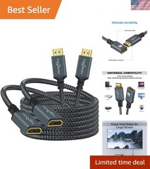 10FT High-Speed HDMI Extension Cable 2-Pack, 4K@60Hz, Braided & Tangle-Free
