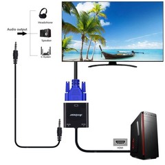 HDMI to VGA Adapter with Audio – 10 Pack, Gold-Plated Male to Female Converter f
