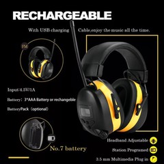Bluetooth FM Radio Headphones with Digital Display 30Db Hearing Protection Safe
