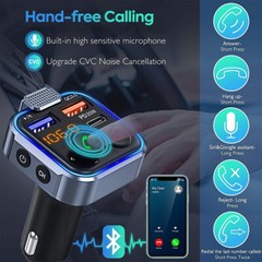 Bluetooth 5.0 FM Transmitter/Car Kit with Hands-Free Calling and 2 USB Charger