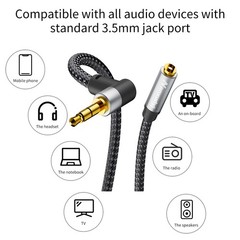 3.5mm Headphone Extension Cable 15ft/5m Right Angle 3.5mm Male To Female Stereo