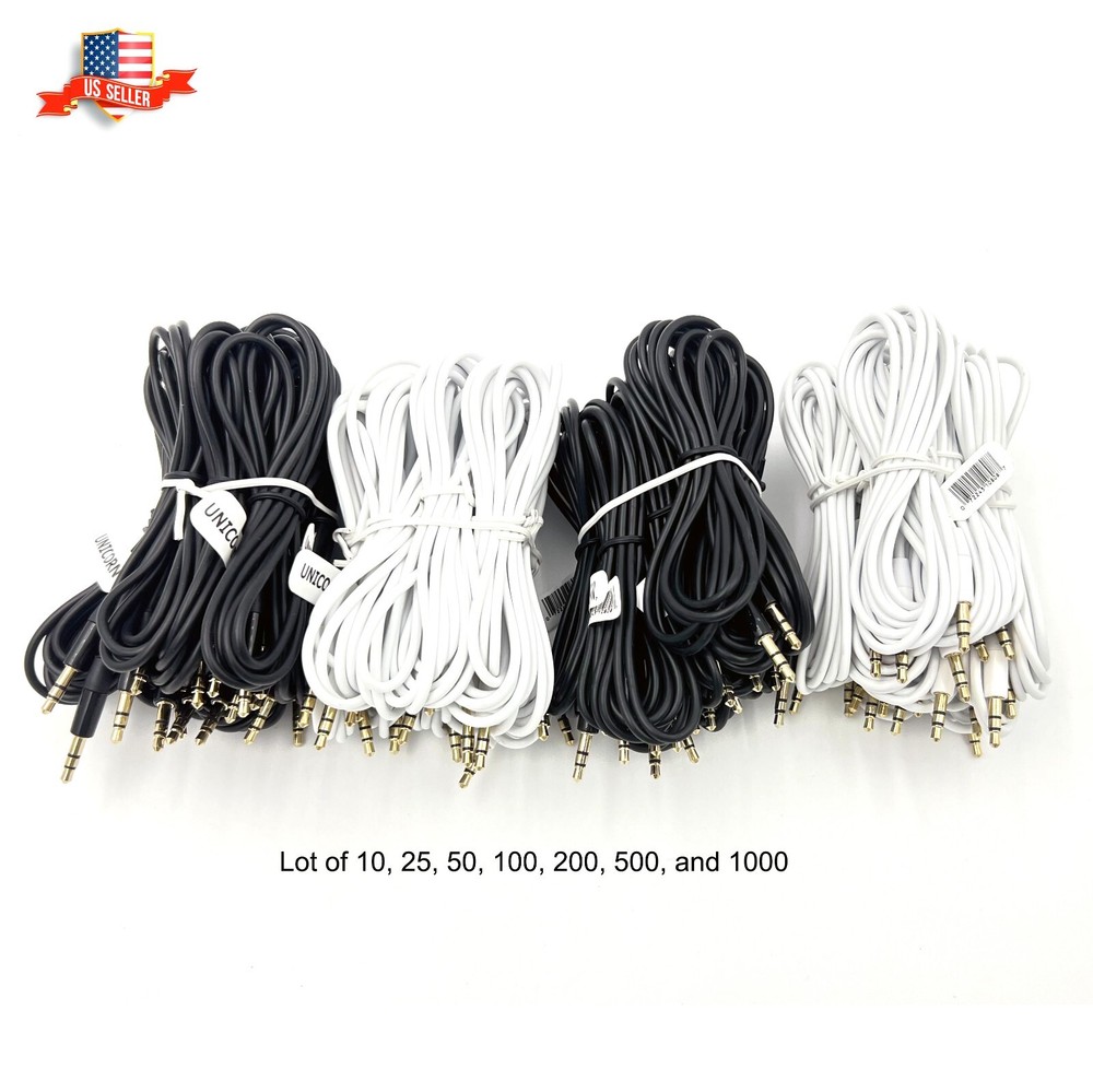 25 Aux Cables Wholesale Bulk Lot 2m/6.6ft 3.5mm MP3 Music Audio Extension Cable