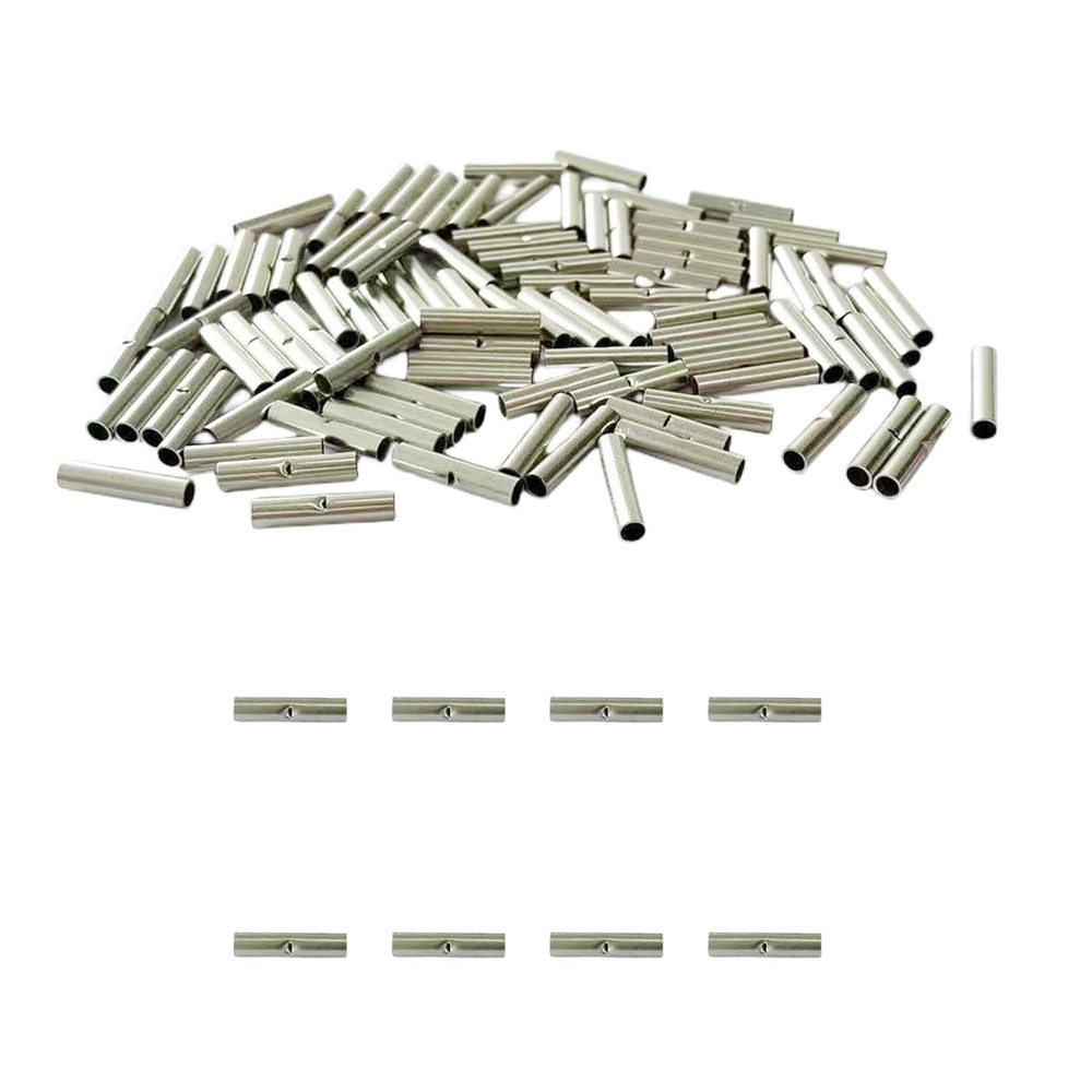 100PCS 22-18 AWG Non Insulated Butt Connectors, Seamless Bare Copper Crimp Splic