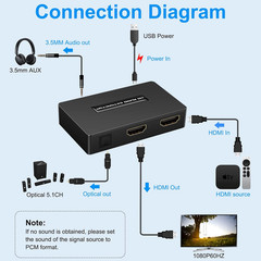 HDMI Audio Extractor Splitter Hdmi to Hdmi 3.5Mm Audio Adapter Converter with Sp